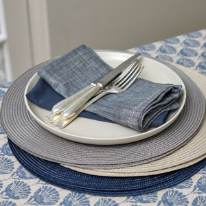 Walton & Co Flint Blue Chambray Set of 4 Napkins